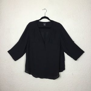 Torrid Womens Blouse Size XL Black 3/4 Sleeves Top Pullover Roll Tab Sle…
